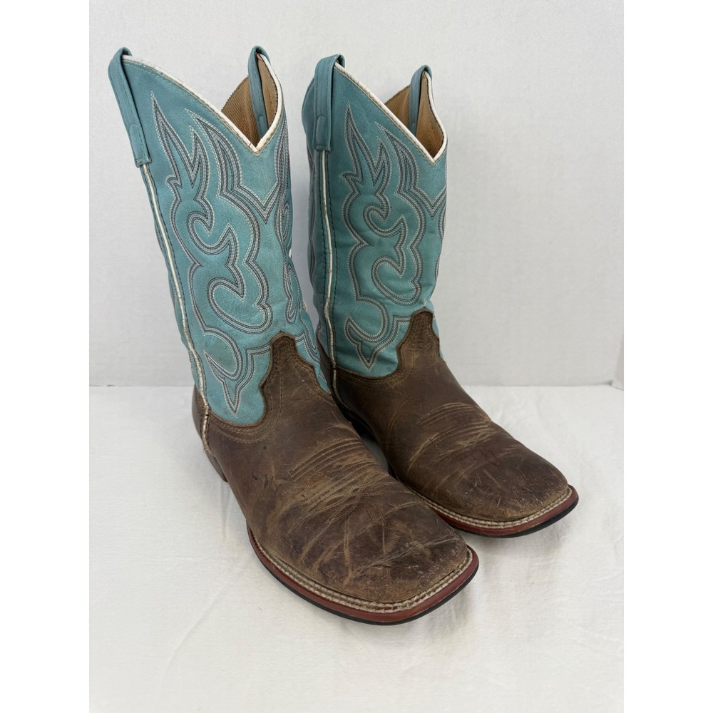 Laredo 5627 Womens Brown Turquoise Leather Square Toe Western Cowboy Boots 8.5 M